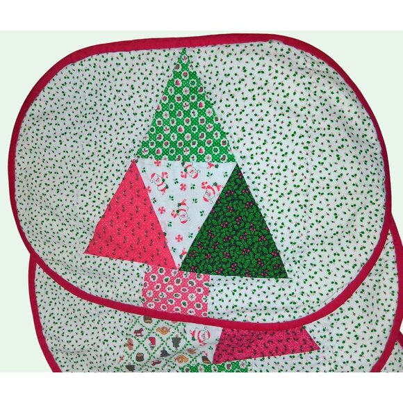 Handmade Quilted Christmas Placemats Set Of 4 Patchwork Design With Red & Green - Picture 2 of 11